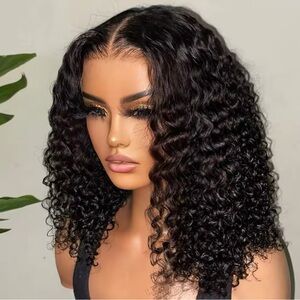 Wear And Go Water Wave Bob Lace Curly Glueless Human Hair Wig 16inch 220 density